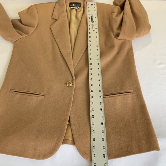 Vintage Sag Harbor Blazer Jacket 100% Wool Women 14 Camel Tan Brown Academia - Picture 8 of 13